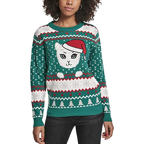 Urban Classics Damski sweter damski Pug Christmas Ugly Sweater, Boże Narodzenie bluza z motywem mopa, rozmiary XS - XL, wielokolorowy (X-masgreen 02365), XS