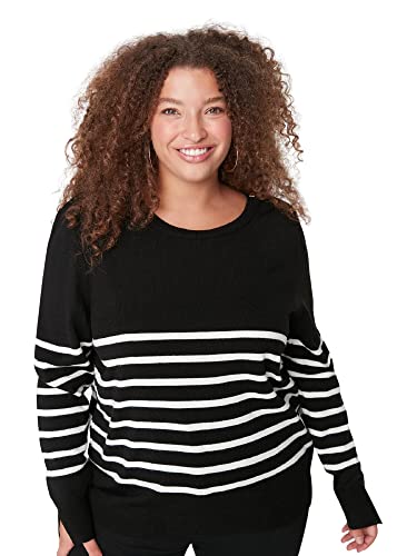 Trendyol Damska bluza z dzianiny o luźnym kroju z okrągłym dekoltem w rozmiarze plus size, Czarny, 4XL Duże rozmiary