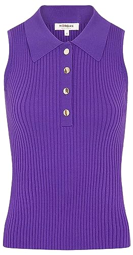 Morgan damski sweter bez rękawów z dekoltem polo manga ciemny fioletowy TS, Myśl, S