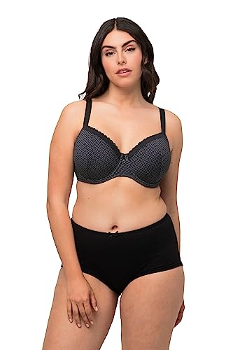 Ulla Popken Damski duże rozmiary plus size biustonosz z fiszbinami, wzorzysty, miseczki B - D czarny 110B 807678100-110B, czarny, 110B