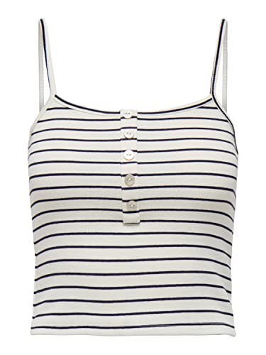 ONLY Onlnessa S/L Short Button Stripe JRS Top, Night Sky/Stripes:Cloud Dancer, XXS