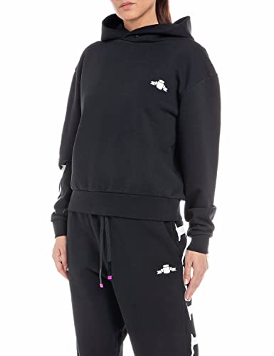 Replay Damska bluza z kapturem, 098 BLACK, XL