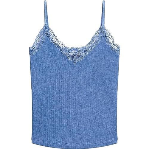 Superdry Essential Rib Lace Cami Damska bluza, Blush Blue Marl, XS-S