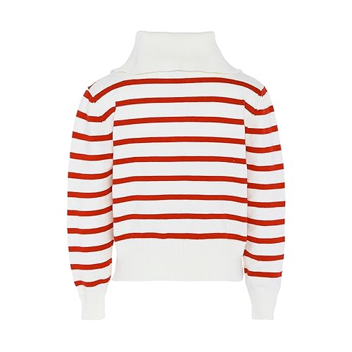 Dreimaster maritim Damski sweter z dzianiny w paski z zamkiem błyskawicznym i granatowym dekoltem, wełniany biały czerwony, rozmiar XS/S, Wełna biała, czerwona, XS