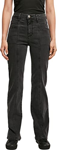 Urban Classics Damskie spodnie damskie, wysokie stanie, proste slity, denim, czarne, 30