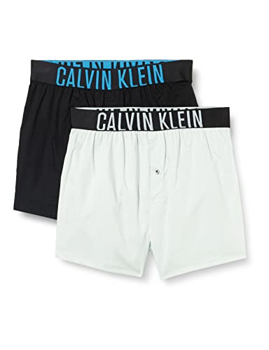 Calvin Klein Bokserki męskie, wąskie, 2 szt, Czarny W/Signature Blue, Smocza mucha, M