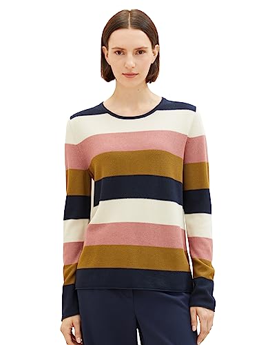 TOM TAILOR Sweter damski, 34020 - Navy Rose Knit Stripe, XL