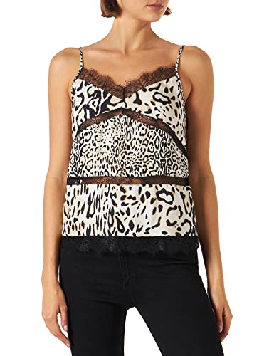 PINKO Damski Teofila Top Twill koszulka z nadrukiem/Cami, Cz2_ecru/czarny, 38 cm