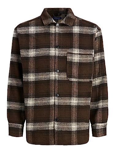 Bestseller A/S Męska koszulka polo Jorzac Check Overshirt Ls Noos, czekoladowobrązowy, XXL