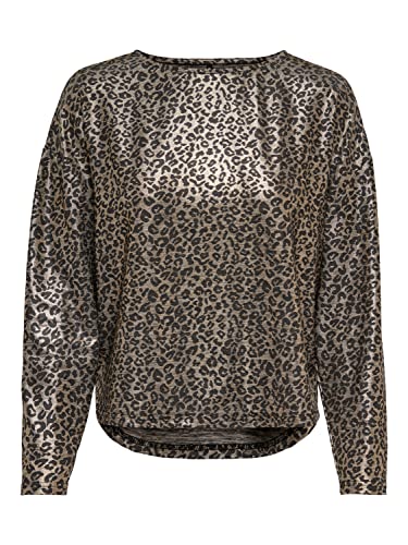 ONLY Women's ONLELIN 3/4 Shine TOP JRS T-Shirt, Phantom/AOP: Gold Leo, XL