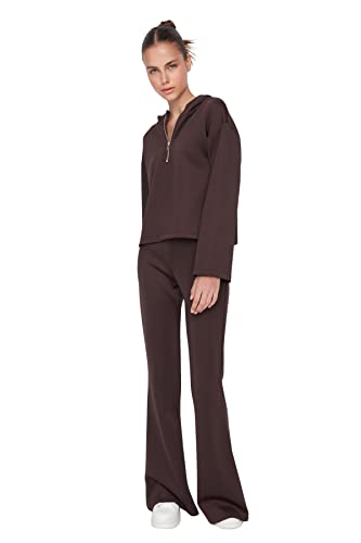 Trendyol Damskie spodnie dresowe Herren Mittlerer Bund Flared Jogginghose, Brązowy, S