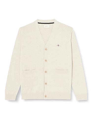 GANT Męska kurtka z dzianiny Classic Cotton V-Cardigan, jasnobeżowy melanż, standardowa, jasny beżowy melanż, XXL