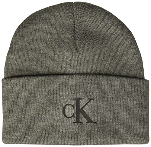 Calvin Klein Męska czapka z mankietem czapka zimowa, Duże logo Heather Grey, jeden rozmiar