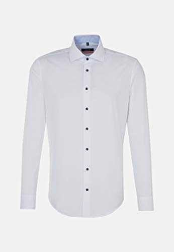 Seidensticker Męska koszula Slim Fit z długim rękawem, popelina, biała, 37