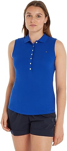 Tommy Hilfiger Damska koszulka polo z wąskim kołnierzem NS S/S, ultra niebieska, M, Ultraniebieski, M