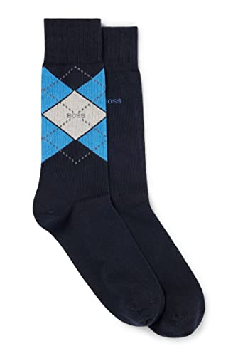 BOSS Męskie skarpety 2P RS Argyle CC średniej wysokości z mieszanki bawełny w dwupaku, Bright Blue438, 39-42 EU