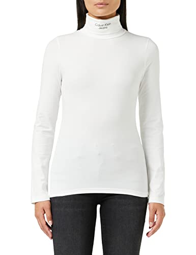 Calvin Klein Jeans Damskie ułożone w stos logo Ls Roll Neck inne dzianinowe topy, Jasnobiały, XS