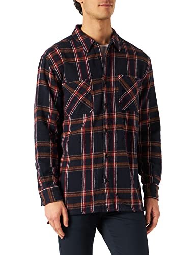 Urban Classics Męska koszula Heavy Long Oversized Checked Shirt, granatowy/pomarańczowy, 5XL