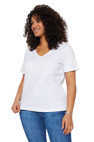 Trendyol Damska koszulka plus size, regularna, podstawowa, kwadratowa, dzianinowa koszulka plus size, biały, XXLus