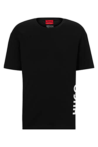 HUGO Męski T-shirt RN Relaxed Relaxed-Fit T-shirt z bawełny z pionowym nadrukiem logo, czarny 2, XS