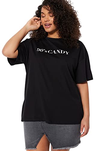 Trendyol Damska koszulka oversize Basic Crew Neck Knit Plus Size, czarna, 6XL, Czarny, 6XL