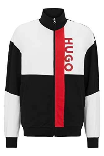 HUGO Męska kurtka Colorblock JacketZip Relaxed-Fit z elastycznej bawełny w kolorze blokowym, czarny (Black1), L