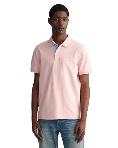 GANT Męska koszulka polo REG Contrast Pique SS Rugger, Faded PINK, standardowa, Faded Pink, M