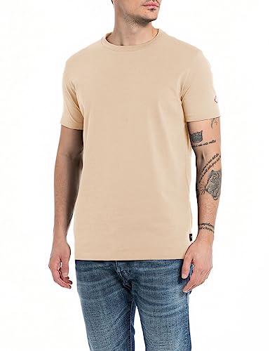 Replay Męski T-shirt z krótkim rękawem okrągły dekolt Basic, beżowy (Light Taupe 803), XL, Light Taupe 803, XL