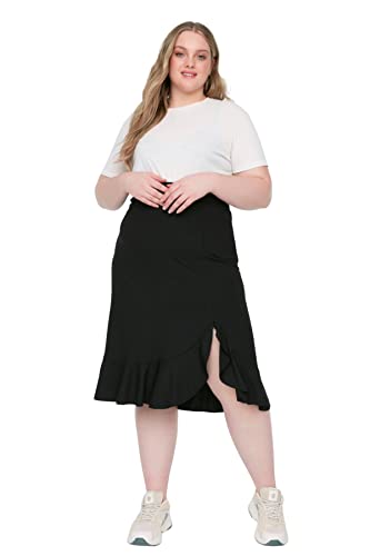 Trendyol Damska spódnica midi z falbanami w rozmiarze plus size, Czarny, 3XL (Duże Rozmiary)