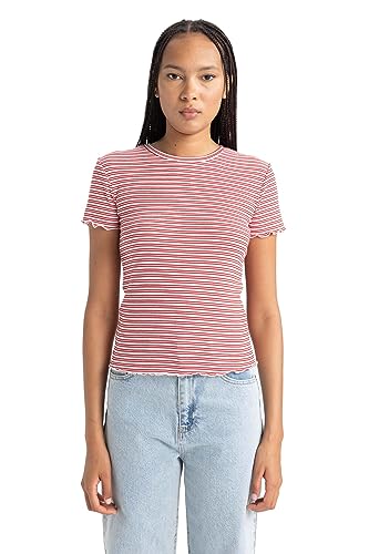 DeFacto Damska koszulka – klasyczna koszulka basic dla kobiet – wygodna koszulka dla kobiet, czerwony, S