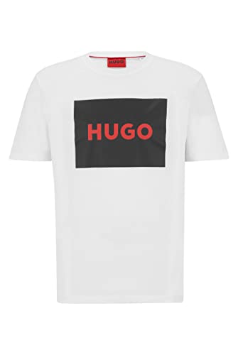 HUGO Męski T-shirt Dulive222 z bawełnianego dżerseju z okrągłym dekoltem i logo bokserskie, Open White127, XXL