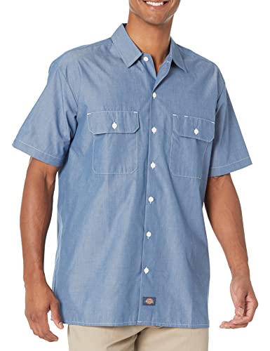 Dickies Męska koszula z krótkim rękawem Chambray, Niebieski Chambray, S