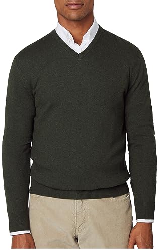 Hackett London Sweter męski Merino Cash Mix V, Zielony (ciemnozielony), XL