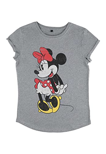 Disney Koszulka damska Mickey Classic Minnie Organic Rolled Sleeve, szary (melange grey), XL