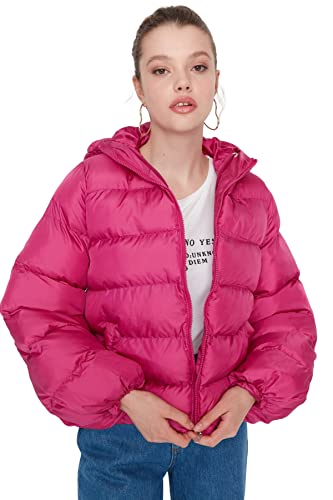 Trendyol Damska kurtka zimowa z klapą, gładka, oversize, fuksja, L, fuksja