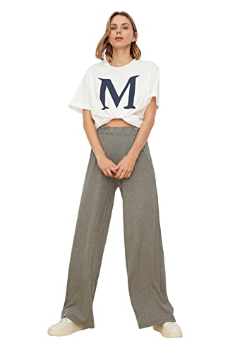 Trendyol damskie Spodnie z dzianiny Antracyt krój szerokie nogawki, Antracyt, S