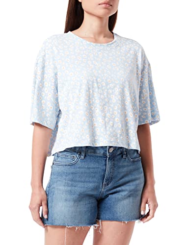 ONLY Women's ONLMAY S/S Boxy Crop AOP/Stripe TOP JRS T-Shirt, Cashmere Blue, L
