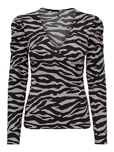 Bestseller A/S Onlada L/S Wrap Top JRS koszulka z długim rękawem, Sandshell/Aop: posh zebra - czarny, S