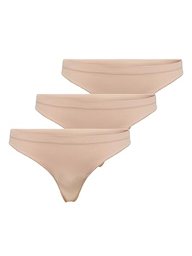 ONLY ONLVICKY Rib S-Less Thong 3-PK NOOS stringi damskie, rugby tang/opakowanie: X 3, M/L, Rugby Tan/opakowanie: x 3, M-L