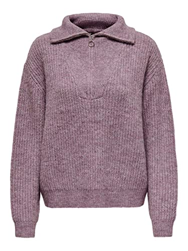 ONLY Damski sweter Onlbaker L/S z zamkiem błyskawicznym KNT, Fioletowy popiół/szczegóły: melanż, 3XL