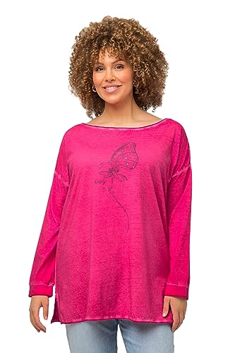 Ulla Popken Damska koszulka z nadrukiem flock, oversize, magentaróżowy, 42/44