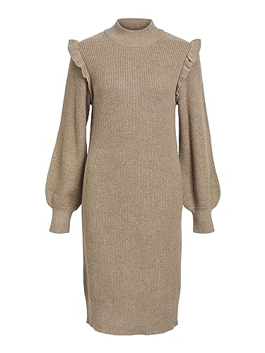 Object Objmalena L/S Ruffle Knit Sukienka Noos Dzianina, Skamieniałość/Szczegóły: Melange, XS Kobiety, Skamieniałość/Szczegóły: Melange, XS
