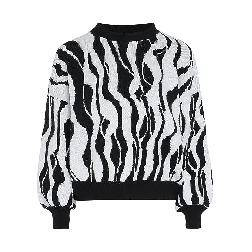 Nally Damski sweter w paski, luźno dopasowany sweter z dzianiny akryl biały czarny rozmiar M/L, biały czarny, M