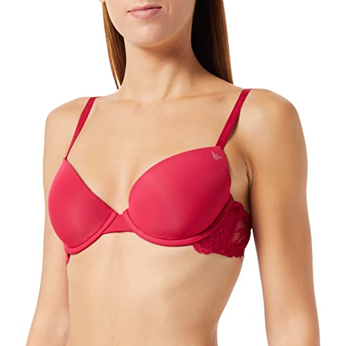 Emporio Armani Damski biustonosz Second Skin z mikrofibry i Lace Push Up, karmazyn, 75A