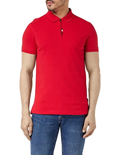 Tommy Hilfiger Męska koszulka polo Global STP z zamkiem błyskawicznym S/S, Podstawowy czerwony, L