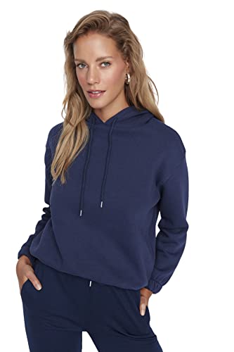 Trendyol Damska bluza z kapturem, jednokolorowa, regularna, granatowy, M