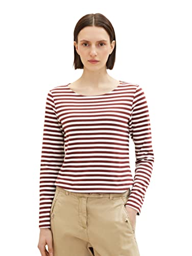 Damska koszula z długimi rękawami w paski TOM TAILOR, 34059-rodzynkowo-biały pasek, XXL