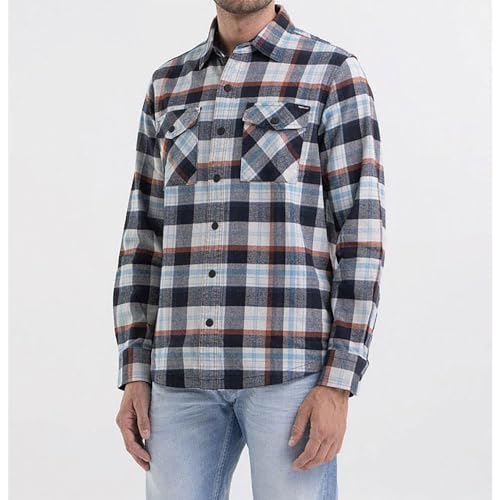 Replay Koszula męska regular fit, 020 Black/Lt Cream/Red, XL