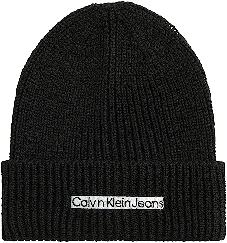 Calvin Klein INSTITUTIONAL Patch Beanie, męska czapka męska, czarna, czarna, jeden rozmiar, czarna, czarna talia, czarny, rozmiar uniwersalny