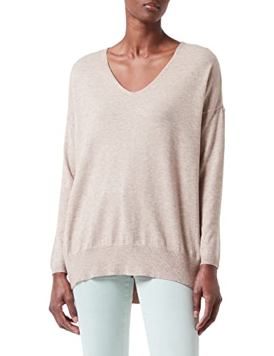ONLY Damski sweter z dzianiny Onlely L/S luźny dekolt w serek Pull KNT Noos, Beżowy/szczegóły: w melanż, XXS